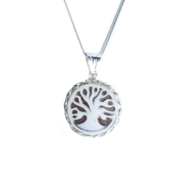Tree of life cameo pendant with spiral wire setting