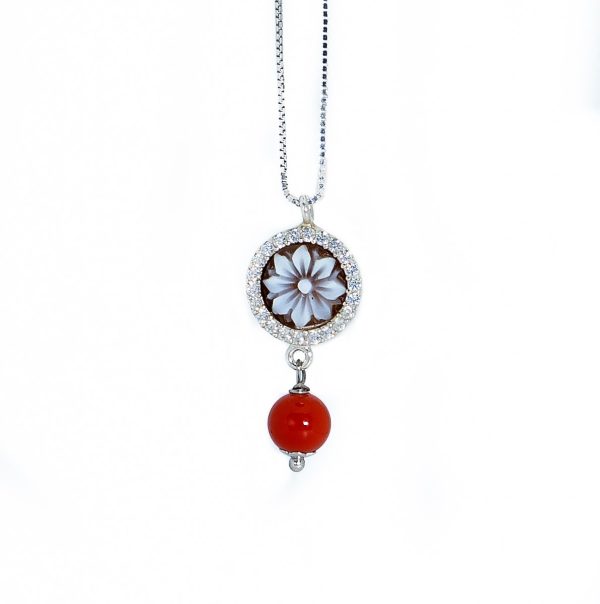 Necklace with cameo and red bead
