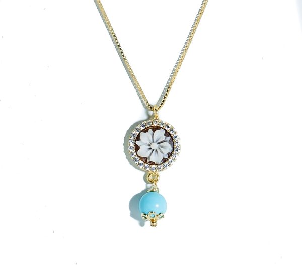 Necklace with cameo and turquoise bead