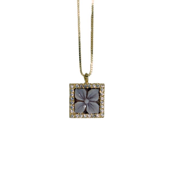 Square cameo flower necklace