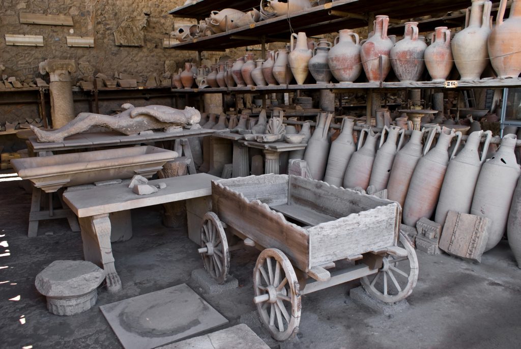 The artifacts preserved in the granaries of the forum of Pompeii
