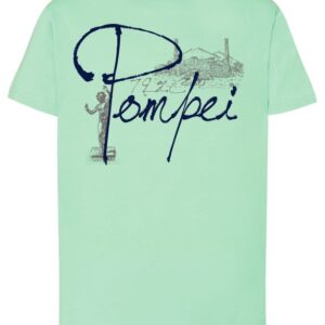 Maglietta stampata con la scritta di Pompei in corsivo, Verde acqua