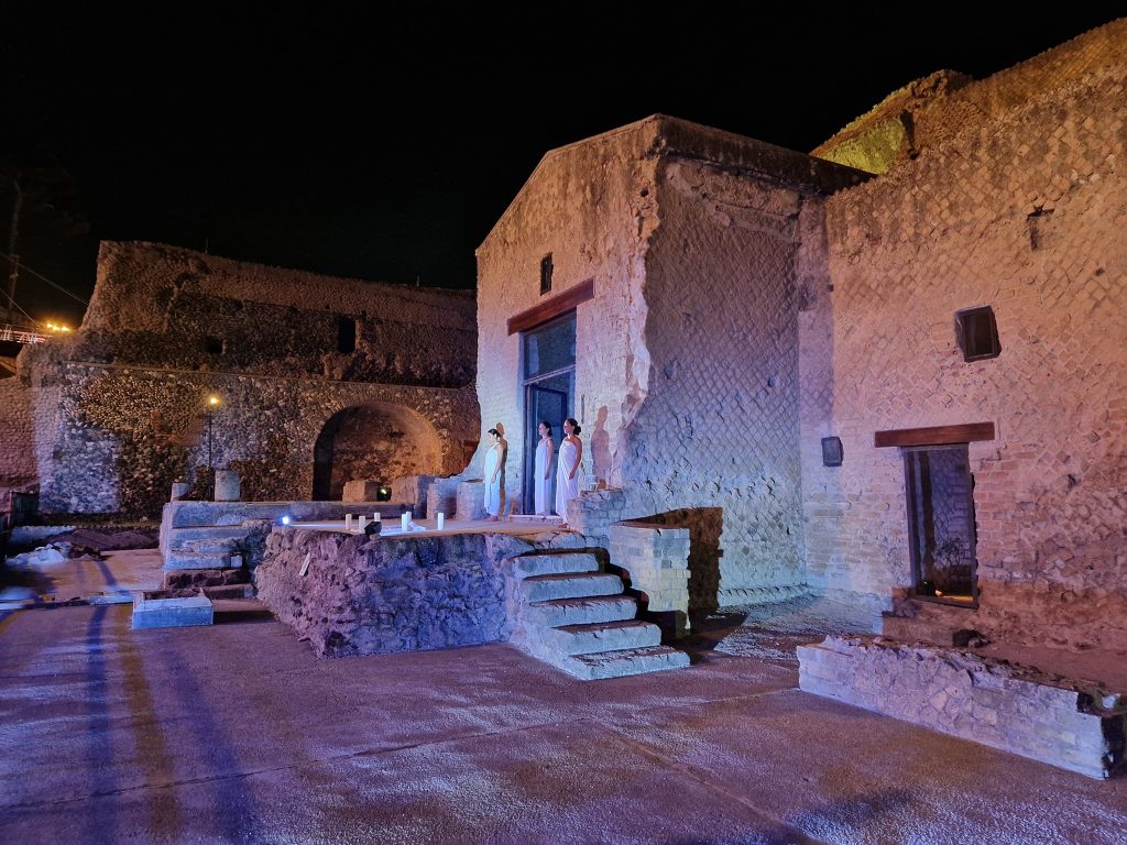 Theatrical performance in the excavations of Herculaneum at night