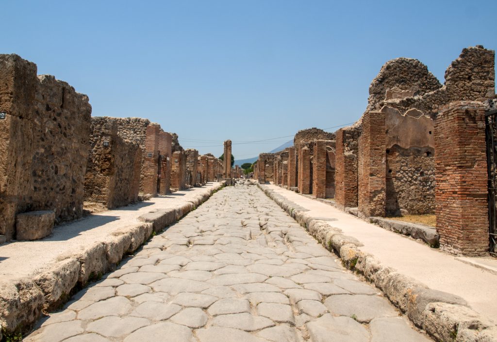 The ruts left by chariot wheels on the roads of ancient Pompeii
