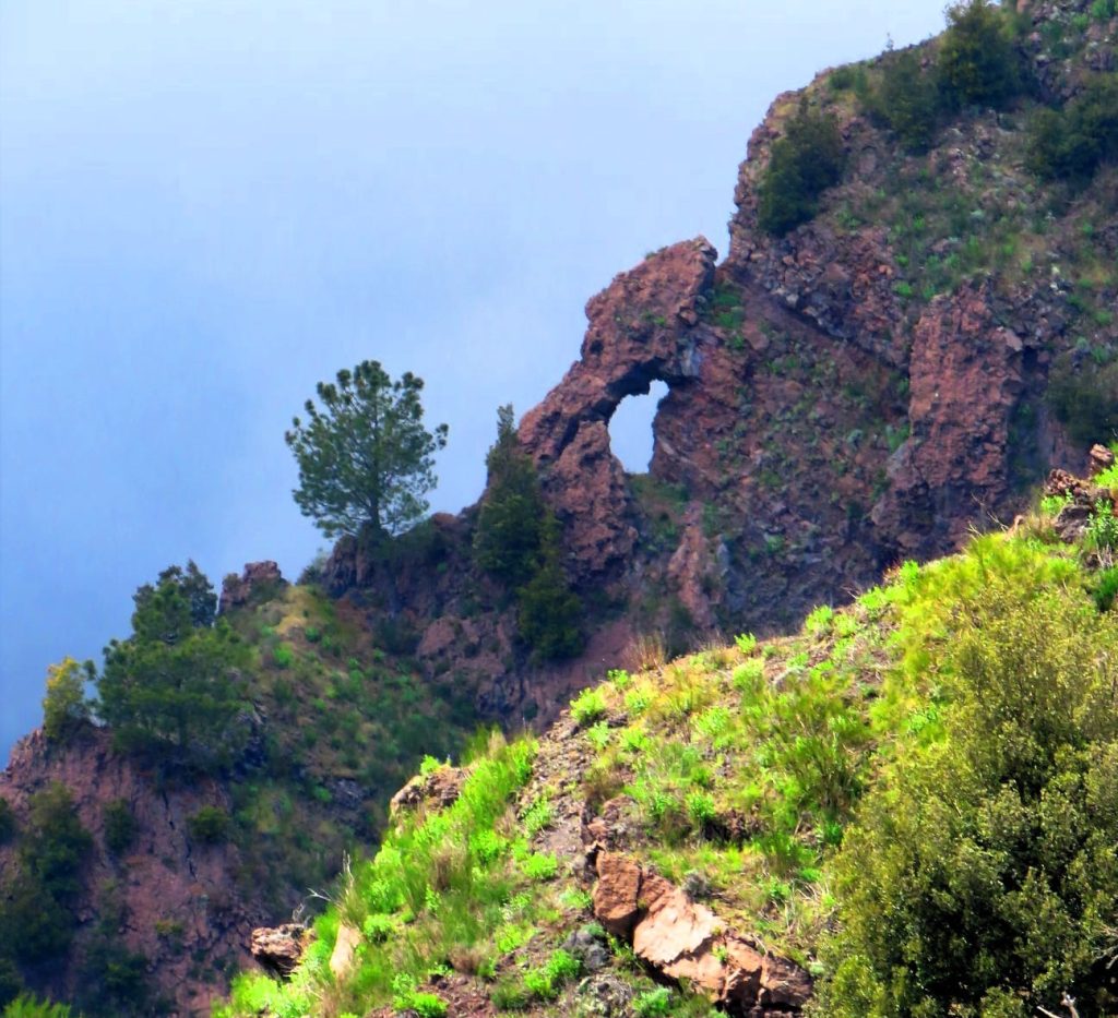 Natural arch devil's eye in the valley of hell of Vesuvius