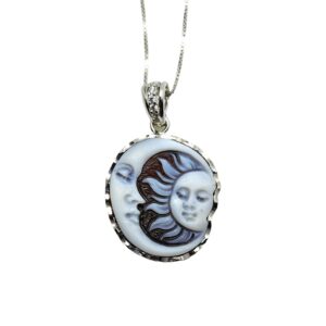 Necklace with sun and moon cameo pendant
